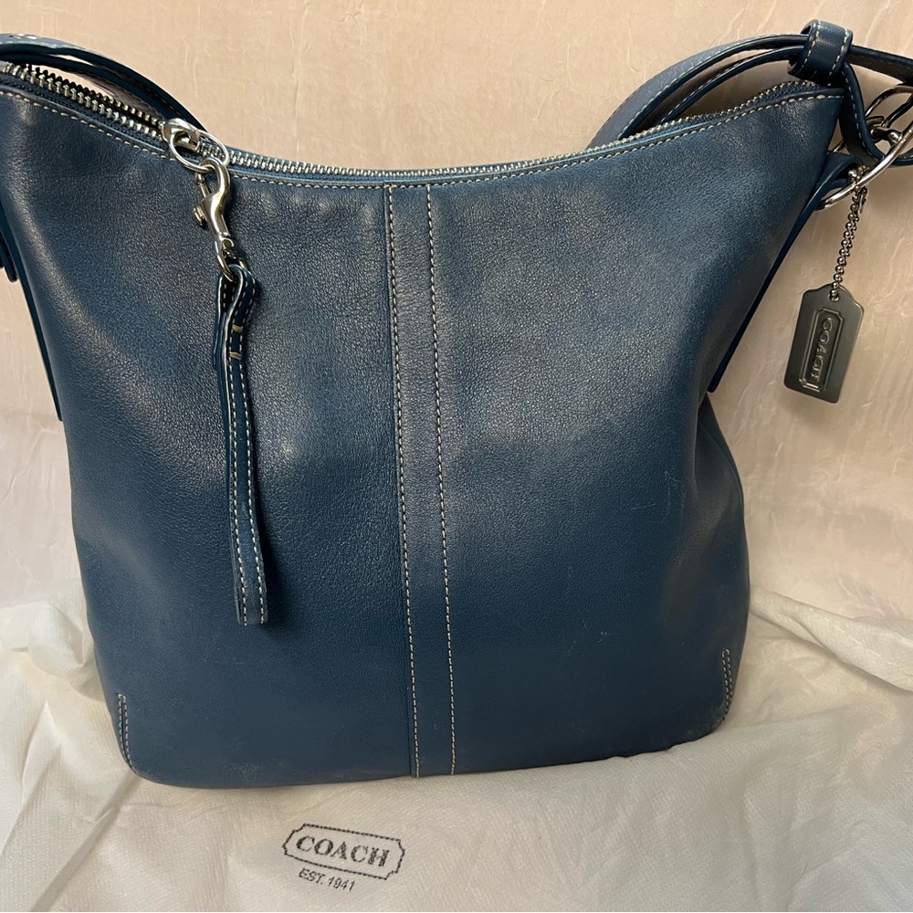 Coach leather bag, denim blue color
